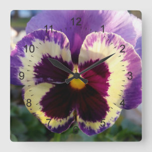 colorful spring Pansy Quadratische Wanduhr
