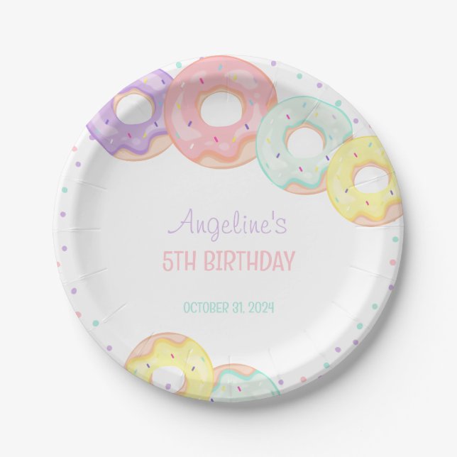 Colorful Sprinkle Donuts Kids Birthday Pappteller (Vorderseite)