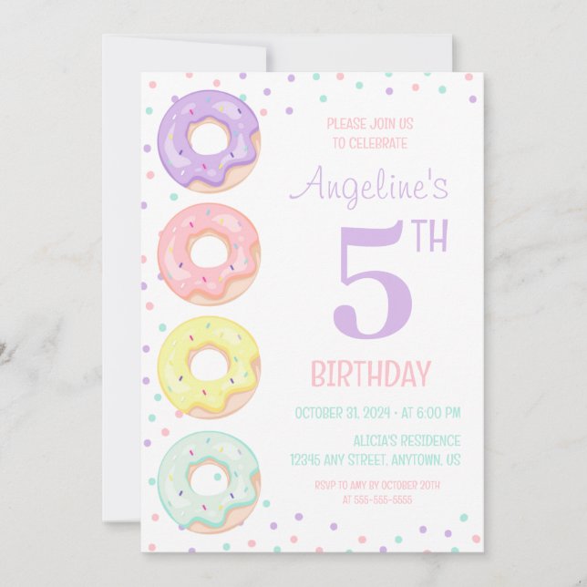 Colorful Sprinkle Sweet Donuts Kids Birthday Einladung (Vorderseite)