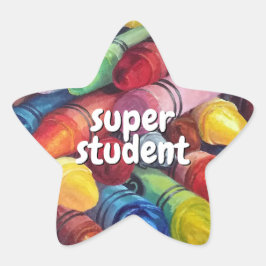 Colorful Star Crayon Super Student Any Text Stern-Aufkleber