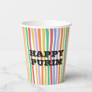 Colorful Stripe Happy Purim Pappbecher