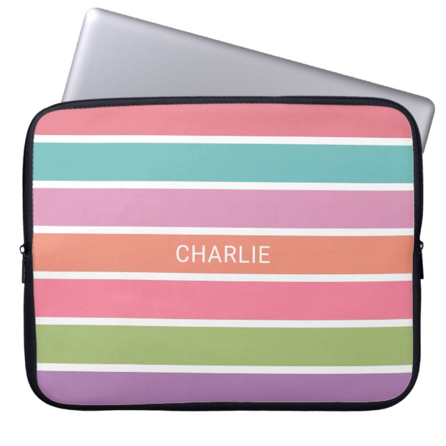 Colorful Stripes custom name laptop sleeves (Vorderseite)