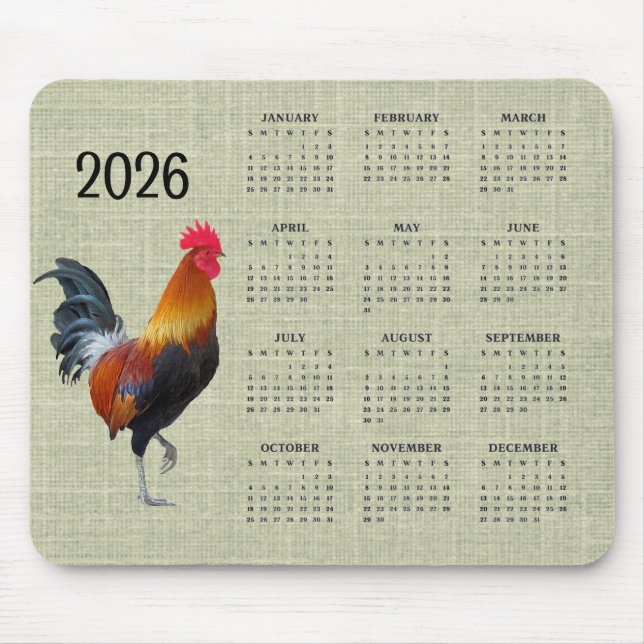 Colorful Strutting Rooster 2026 Calendar Mousepad (Vorne)