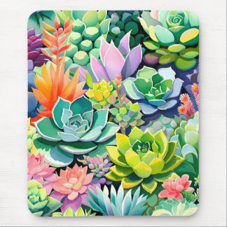 Colorful Summer Succulent Botanical Garden Mousepad
