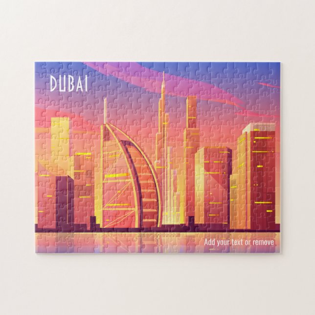 Colorful sunny city skyline illustration of Dubai, (Horizontal)
