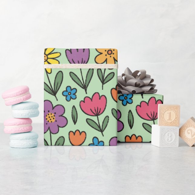 Colorful Sweet Spring Flowers Wrapping Paper Roll Geschenkpapier (Babyparty)