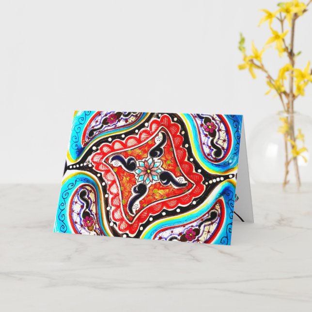 Colorful Talavera Mexiko Gruß Karte (Gelbe Blume)