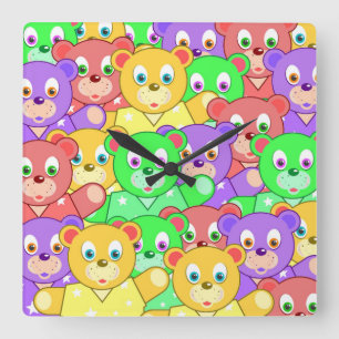 COLORFUL TEDDY BEARS QUADRATISCHE WANDUHR