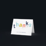 Colorful Thanks Kids Boys Birthday Party Dankeskarte<br><div class="desc">This fun, bright, kids thank you note features a thanks graphic of bouncing letters in navy blue, aqua, yellow and orange with an editable name below. The perfect accessory to the bounce birthday collection by Stacey Meacham. Use as a thank you note for kids trampoline, bounce house or gymnastics birthday...</div>