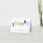 Colorful Thanks Kids Boys Birthday Party Dankeskarte<br><div class="desc">This fun, bright, kids thank you note features a thanks graphic of bouncing letters in navy blue, aqua, yellow and orange with an editable name below. The perfect accessory to the bounce birthday collection by Stacey Meacham. Use as a thank you note for kids trampoline, bounce house or gymnastics birthday...</div>