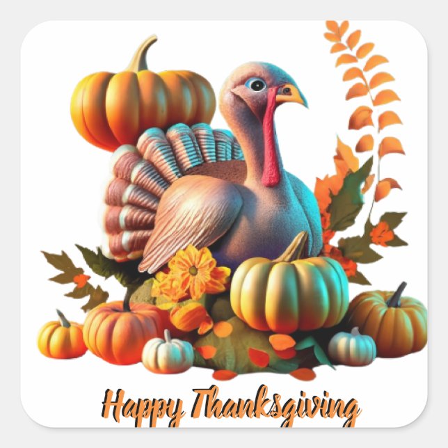 Colorful Thanksgiving Turkey Quadratischer Aufkleber (Vorderseite)