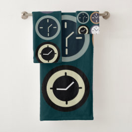Colorful Time Clock Pattern Watchmaker Horologist Badhandtuch Set