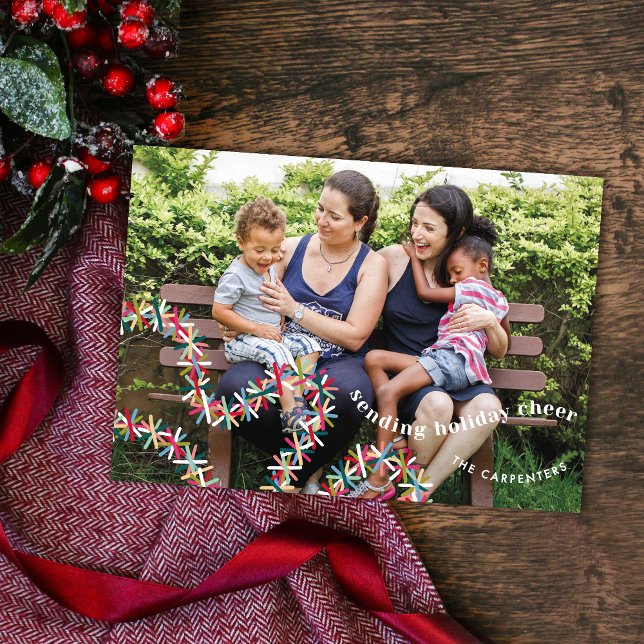 Colorful Tinsel Garland Christmas Photo Card Einladung (Von Creator hochgeladen)