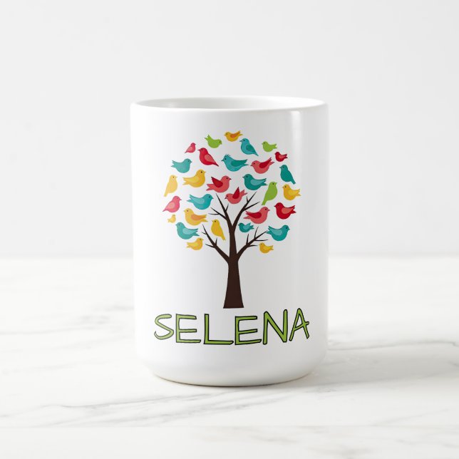 Colorful Tree with Birds Kaffeetasse (Mittel)