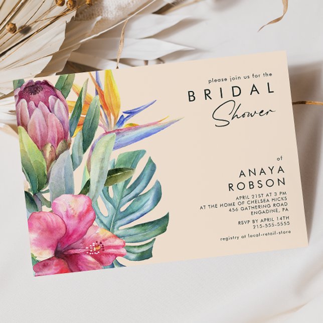 Colorful Tropical Floral | Peach Bridal Shower Einladung (Von Creator hochgeladen)