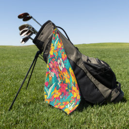 Colorful Tropical Flowers Pattern Golfhandtuch