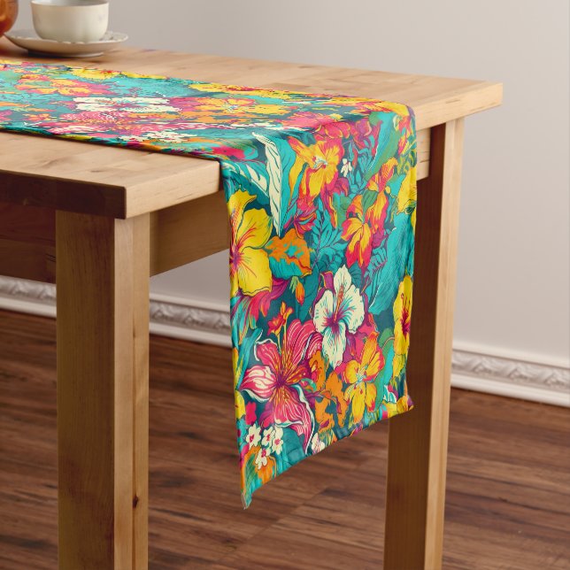 Colorful Tropical Flowers Pattern Kurzer Tischläufer (Beispiel)