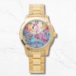 Colorful Tropical Pink Flamingo Elegant Womans Armbanduhr<br><div class="desc">Colorful Tropical Pink Flamingo Elegant Womans Watches features a colorful tropical paradise with a pink flamingo surrounded by tropical flowers. Created by Evco Studio www.zazzle.com/store/evcostudio</div>