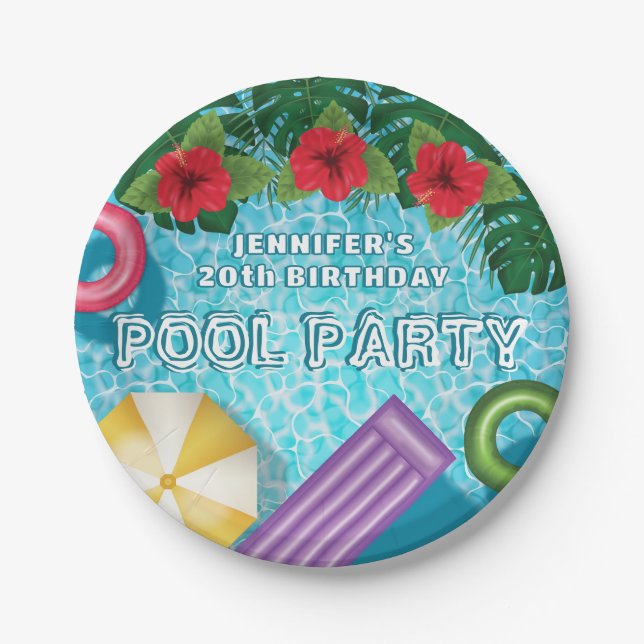 Colorful Tropical Swimming Pool Birthday Party Pappteller (Vorderseite)