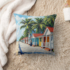 Colorful Tropical Vibrant Beach Huts Kissen