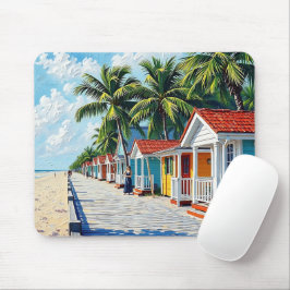 Colorful Tropical Vibrant Beach Huts Mousepad