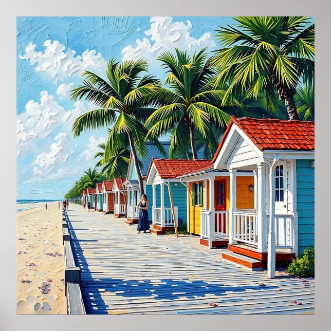 Colorful Tropical Vibrant Beach Huts Poster (Vorne)