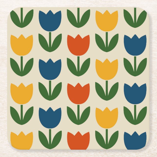 Colorful Tulip Pattern Rechteckiger Pappuntersetzer (Vorderseite)