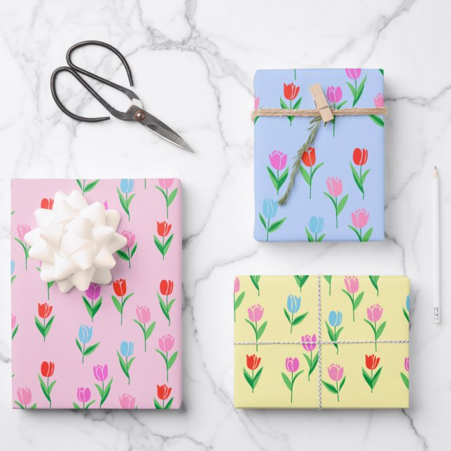 Colorful Tulips Floral Design Geschenkpapier Set (Vorderseite)