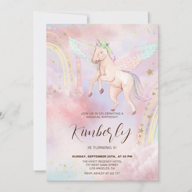 Colorful Unicorn Kids Birthday Invitation Einladung (Vorderseite)