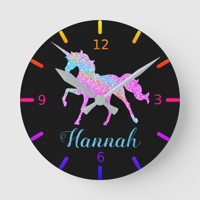 Colorful Unicorn Runde Wanduhr (Vorderseite)