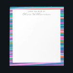 Colorful Vibrant Stripes Playful Bright Color Name Notizblock<br><div class="desc">Dieses lustige Streifen-Muster zeigt handgezeichnete abstrakte Linien in einer Vielzahl von hellen,  lebendigen Farben.</div>