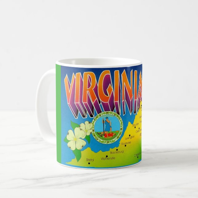 Colorful Vibrant  Virginia Map Mug Kaffeetasse (Vorderseite Links)