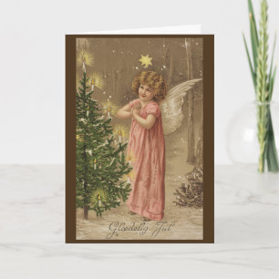 Colorful vintage pink Christmas angel card Feiertagskarte