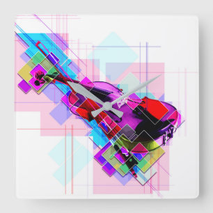 Colorful violin quadratische wanduhr
