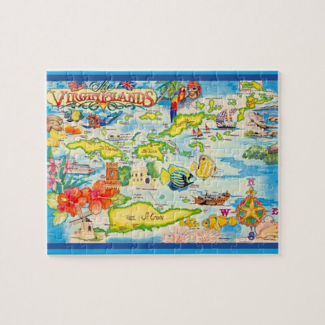 Colorful Virgin Islands Map 8x10 (Horizontal)