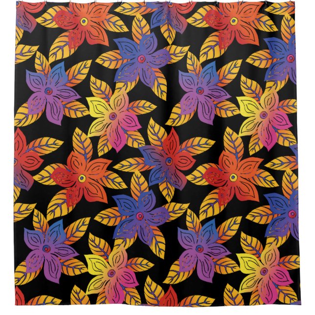 Colorful Warm Flowers Duschvorhang (Vorderseite)