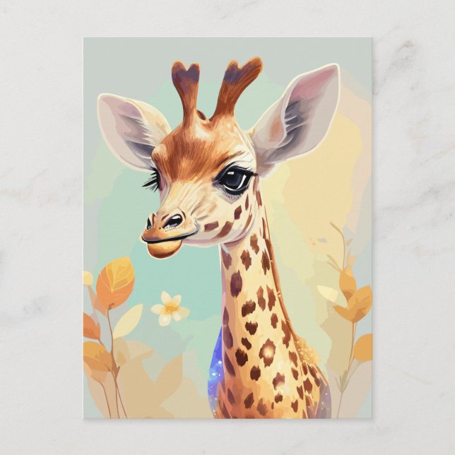 Colorful Watercolor Baby Giraffe Postkarte (Vorderseite)