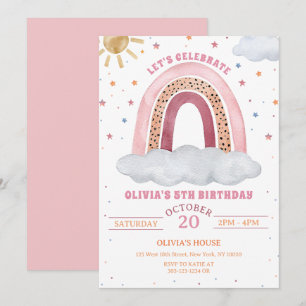 Colorful Watercolor Boho Rainbow Girl Birthday Einladung