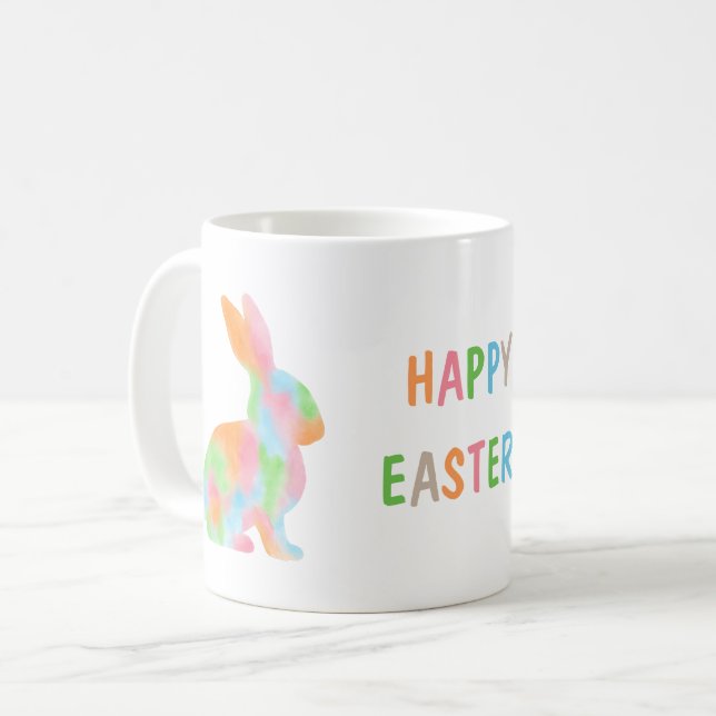 Colorful Watercolor Bunny And Happy Easter Text Kaffeetasse (Vorderseite Links)