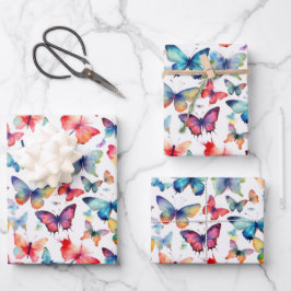 Colorful Watercolor Butterfly Pattern Geschenkpapier Set