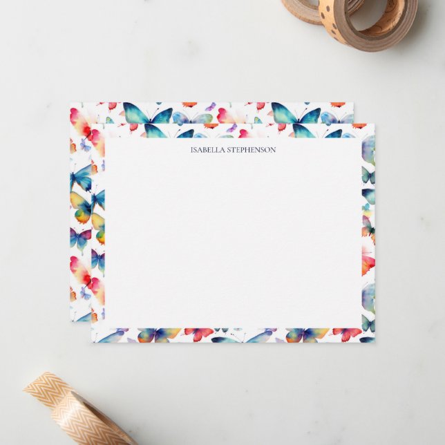 Colorful Watercolor Butterfly Pattern  Mitteilungskarte (Vorderseite/Rückseite Beispiel)