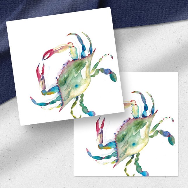 Colorful Watercolor Crab Mini Mitteilungskarte (Note cards beach watercolor blue crab blank on one side art by Victoria Grigaliunas Do Tell A Belle)
