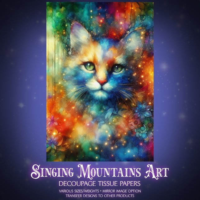 Colorful Watercolor Fantasy Cat Decoupage  Seidenpapier (Von Creator hochgeladen)