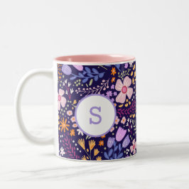 Colorful Watercolor Flower Pattern Spring Monogram Zweifarbige Tasse
