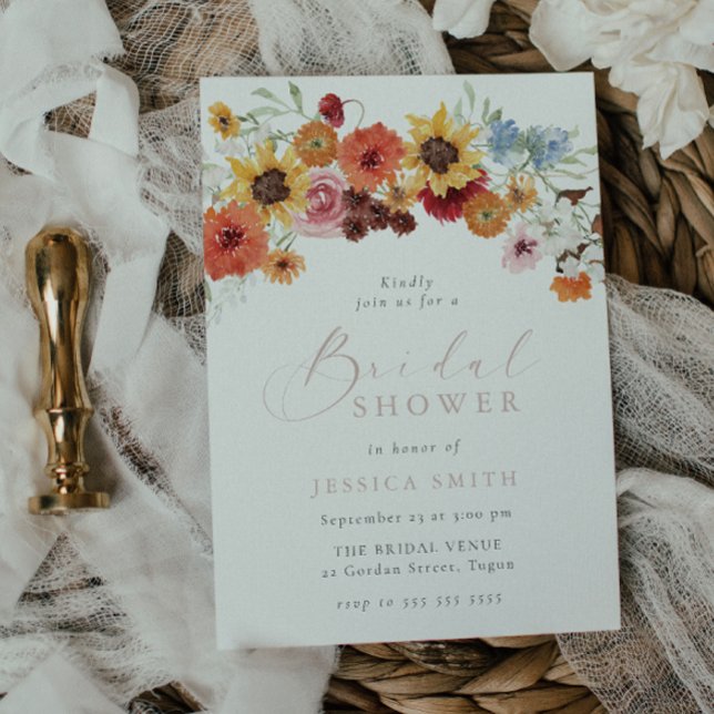 Colorful Watercolor Flowers Bridal Shower  Einladung (Von Creator hochgeladen)