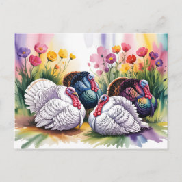 Colorful Watercolor Illustration of Turkeys  Postkarte