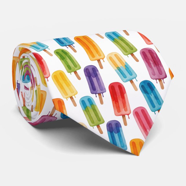 Colorful Watercolor Popsicle Pattern Krawatte (Gerollt)
