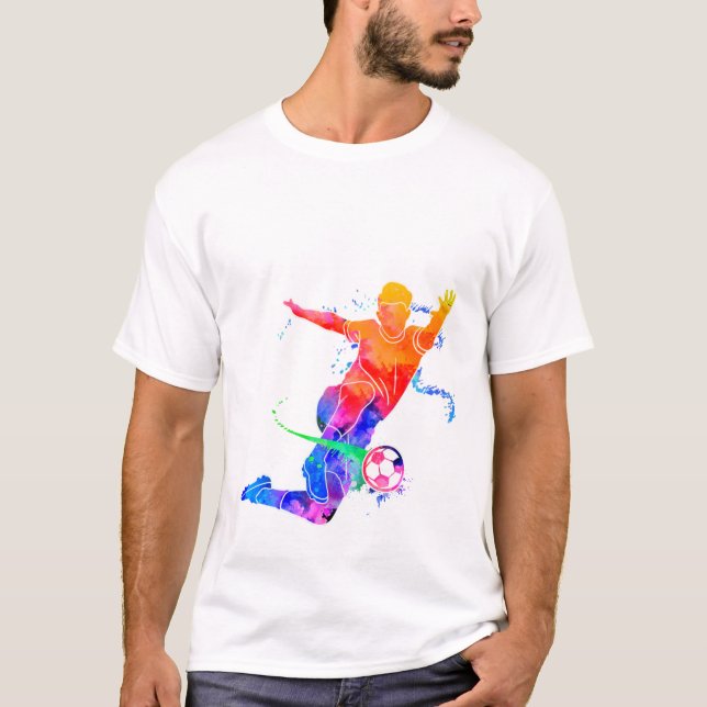 Colorful Watercolor Soccer Player Silhouette Graph T-Shirt (Vorderseite)