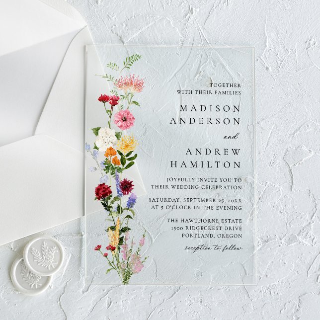 Colorful Watercolor Wildflower Wedding Acryleinladungen (Von Creator hochgeladen)