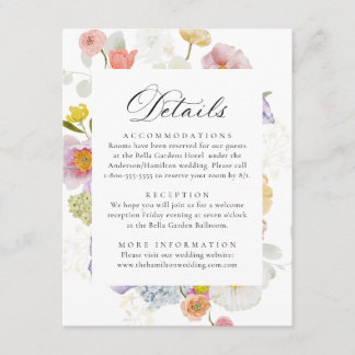 Colorful Watercolor Wildflower Wedding Details Begleitkarte